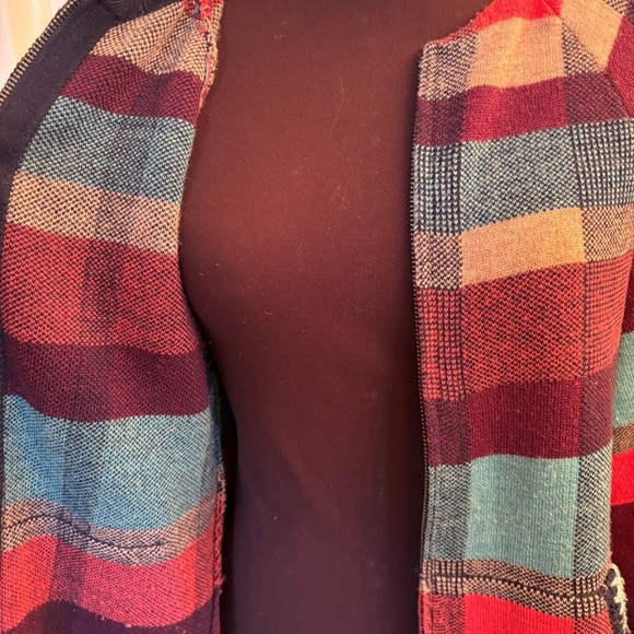 Anthopologie HWR Monogram Wool Blend Red Plaid Swing Cardigan Zip size Small - Picture 10 of 13